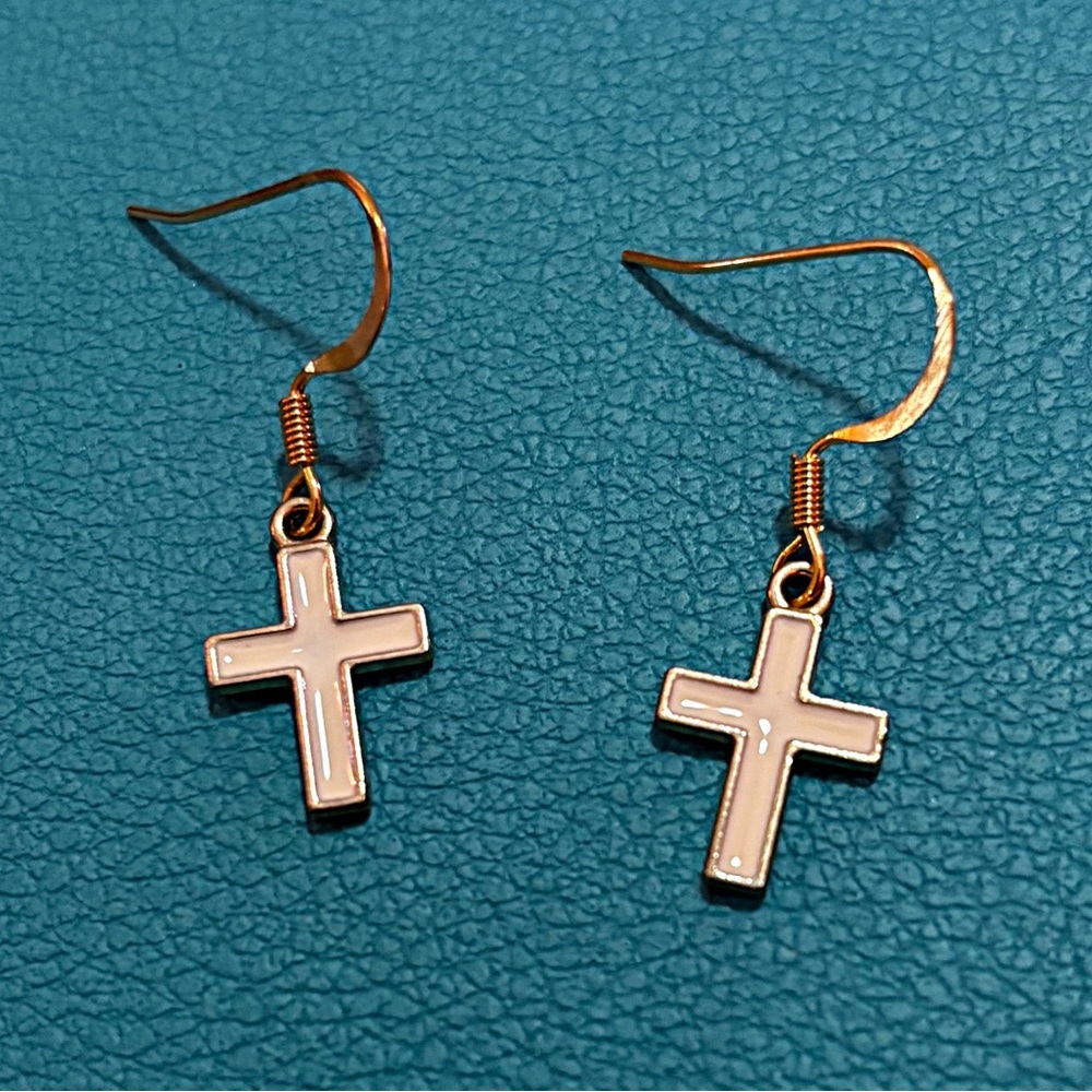 Gold and Cream Cross Earrings